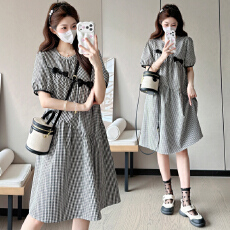 批发孕妇<b class='q'>连衣裙</b>2026新款孕妈高级穿搭法式宽松遮肚格子长裙夏季孕妇裙