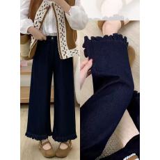 批发木耳花边牛仔<b class='q'>裤</b>女春夏新款<b class='q'>大码</b>胖mm梨型身材显瘦小个子直筒阔腿<b class='q'>裤</b>