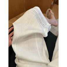 白色镂空阔腿天丝亚麻裤大码女装小个子夏季薄款垂坠感老钱风裤子