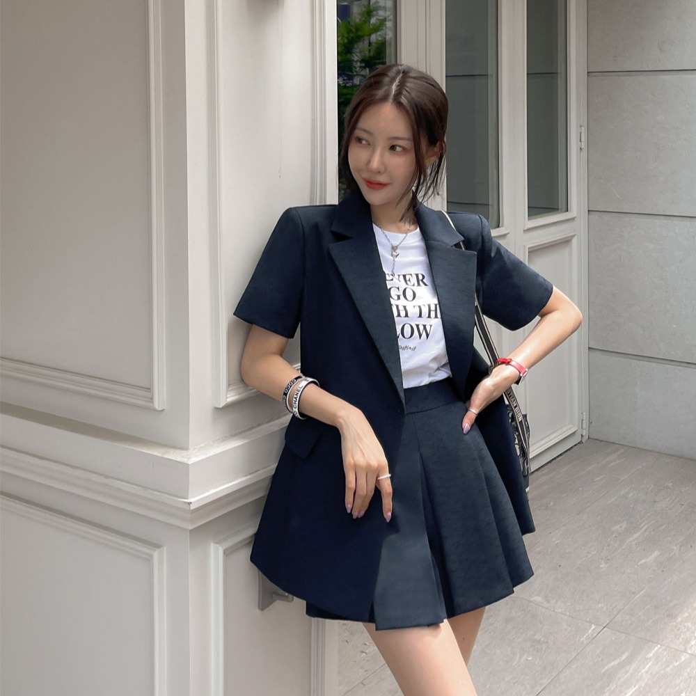 FA35188# 复古翻领短袖小西装夏薄款时尚简约百搭休闲设计款西服＋短裤套装 服裝批發女裝批發服飾貨源