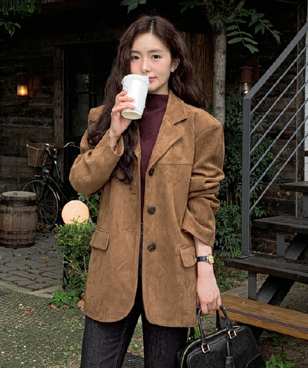 한국 chic 가을 겨울 레트로 아름다움 라드. 정장 칼라 모방 사슴 캐시미어 루즈핏 캐주얼 다용도 섹션 긴팔 여성 코트