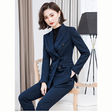 批发藏青色西装套装春秋新款时尚职业通勤装气质女神范高端西服两件套