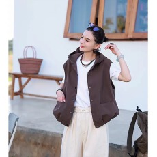 批发韩版宽松显瘦百搭休闲连帽<b class='q'>马甲</b>上衣外套女春秋新款无袖个性<b class='q'>马甲</b>