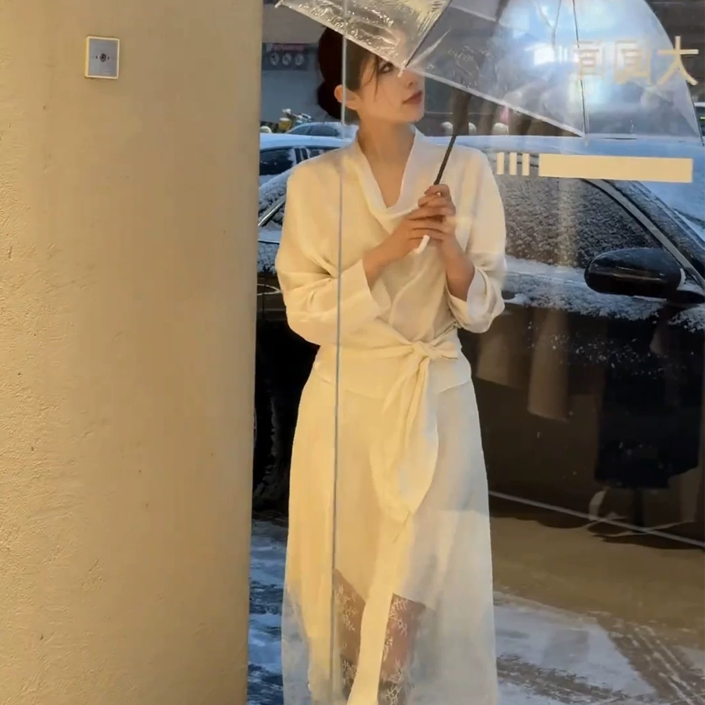 Chic 우아함 바람 투피스 세트 2026 봄 새로운 부드러운 고급 센스 맨위 레이스 조각 반신 치마 세트