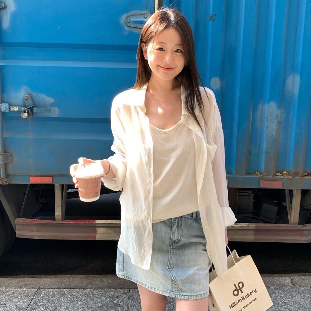 26 년 여름 켜기 새로운 프랑스식 자외선 차단 셔츠 느긋한 바람 통기성 피부 센스 여성 셔츠 얇은 스타일 작은 청신 셔츠 슬립