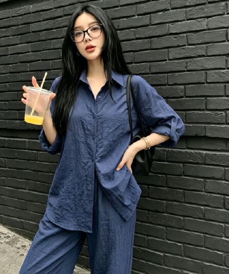 오래된 돈 바람 캐주얼 미니멀리즘 맨위 2026 여름 느긋한 자외선 차단 셔츠 세트 연령 감소 슬림해 보이는 캐주얼 바지 투피스 세트
