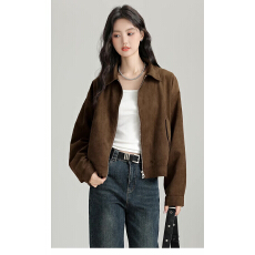 批发2026美拉德短款麂皮绒外套女<b class='q'>春</b>秋装美式复古慵懒chic又酷又飒皮