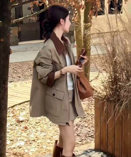 한 부서 캐주얼 워크웨어 세트 드레스 여성 2026 봄 가을 배색 폴로 칼라 재킷 재킷 반신 치마 투피스 슈트