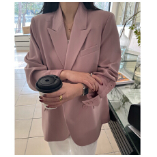 批发2026灰粉色宽松剪裁西装外套 <b class='q'>女士</b>经典垂感<b class='q'>西服</b>