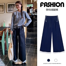 批发孕妇休春秋闲裤抽绳阔腿裤直筒裤外穿宽松无托腹孕妇裤