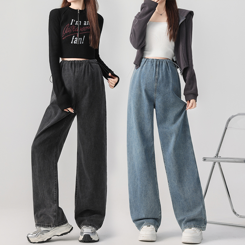 실사 임산부 마이크로 좁은 넓은 다리 있음 주머니 데님 긴 바지 펌프 로프 섹션 외출용 봄과 가을 루즈핏 슬림해 보이는 바닥 청소