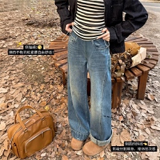 批发春款 <b class='q'>孕妇</b><b class='q'>无</b>托腹复古蓝高腰阔腿裤宽松百搭<b class='q'>修身</b>显瘦弯刀牛仔长裤