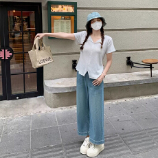 批发孕妇夏季薄牛仔抽绳<b class='q'>松紧</b>带孕妇阔腿裤外穿薄款阔腿裤