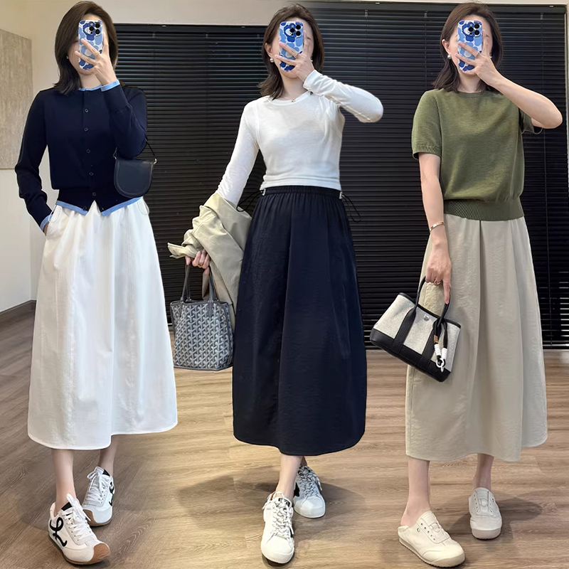 임산부 여름 반신 스커트 펌프 로프 섹션 편안함 루즈핏 얇은 재료 여름 통기성 넓은 다리 치마