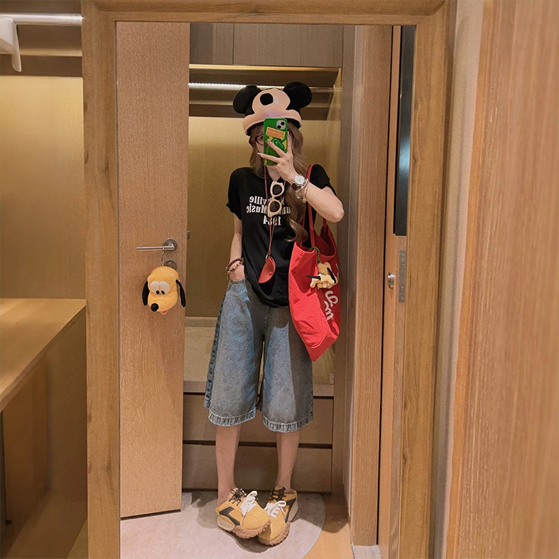 임산부 데님 반바지 오부 바지 여름 펌프 로프 청바지 루즈핏 와이드 레그 팬츠 캐주얼 임산부 바지