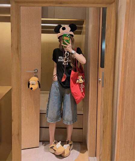 임산부 데님 반바지 오부 바지 여름 펌프 로프 청바지 루즈핏 와이드 레그 팬츠 캐주얼 임산부 바지