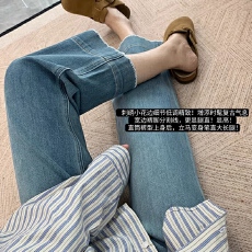 批发孕妇早秋复古色系牛仔花边款九分裤阔腿直筒外穿休闲抽绳款