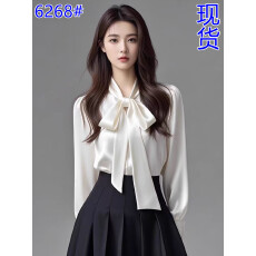 批发白色醋酸<b class='q'>缎面</b>蝴蝶结衬衫女春秋小个子高级感内搭衬衣职业长袖上衣