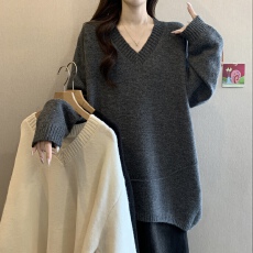 批发孕妇装秋冬季新款V领设计感慵懒风针织衫毛衣