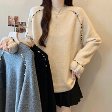 批发<b class='q'>孕妇装</b><b class='q'>哺乳</b><b class='q'>秋冬季</b>新款个性钉珠设计感时尚宽松遮肚洋气毛衣