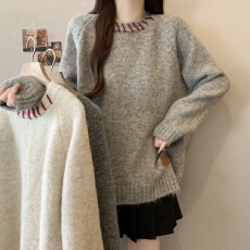 批发孕妇装秋冬季新款韩系撞色慵懒风软糯百搭打底毛衣内搭针织上衣