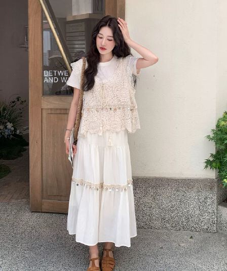 출산 착용 수유 여름 새로운 꽃 블라우스 티셔츠 반신 스커트 3종 세트 보헤미안 고급 센스 세트