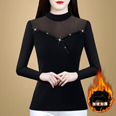 批发实拍 2025秋冬新款高弹网纱半高领打底衫显瘦洋气<b class='q'>长袖</b>女上衣小衫