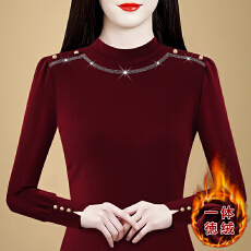 批发实拍 冬季加绒保暖小衫上衣气质简约烫钻百搭显瘦时尚内搭打底衫