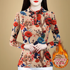 批发实拍2025秋冬新款时尚洋气双面绒加绒加厚印花女装打底衫