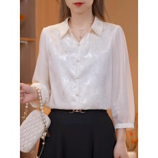 批发春夏七分袖珍珠扣小衫优雅减龄上衣翻领提花百搭中年<b class='q'>妈妈</b>女装新款