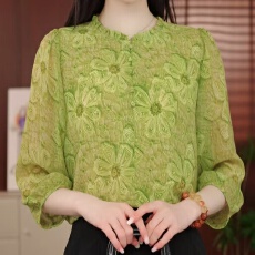 批发2026夏季新款时尚妈妈七分袖印花女<b class='q'>衬衫</b>气质减龄优雅显瘦小衫