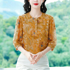 批发2026夏季<b class='q'>新款</b>时尚妈妈七分袖印花<b class='q'>女</b>衬衫气质减龄优雅显瘦小衫