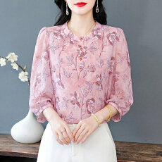 批发2026夏季新款时尚妈妈七分袖<b class='q'>印花</b>女衬衫气质减龄优雅显瘦小衫