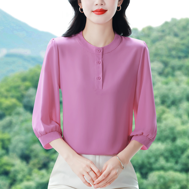 실사 2026 여름 새로운 패션 엄마 7부 소매 블라우스 품격 연령 감소 우아함 슬림해 보이는 작은 셔츠