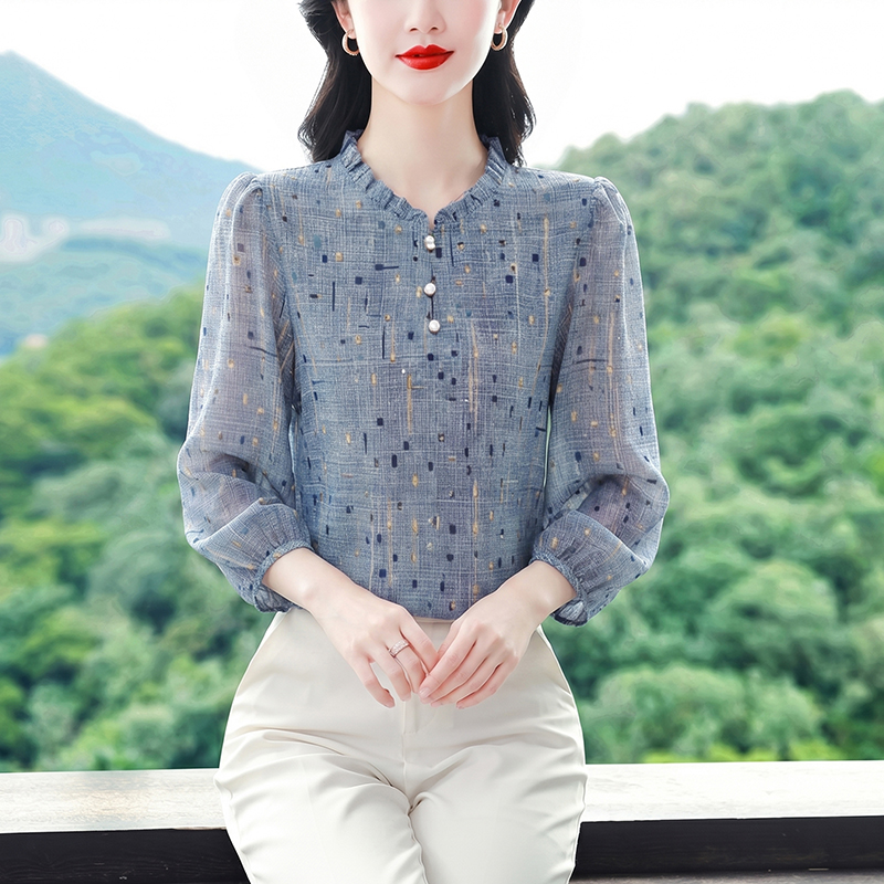 실사 7부 소매 여성 셔츠 여름 새로운 슬림해 보이는 연령 감소 품격 루즈핏 우아함 고급 작은 셔츠