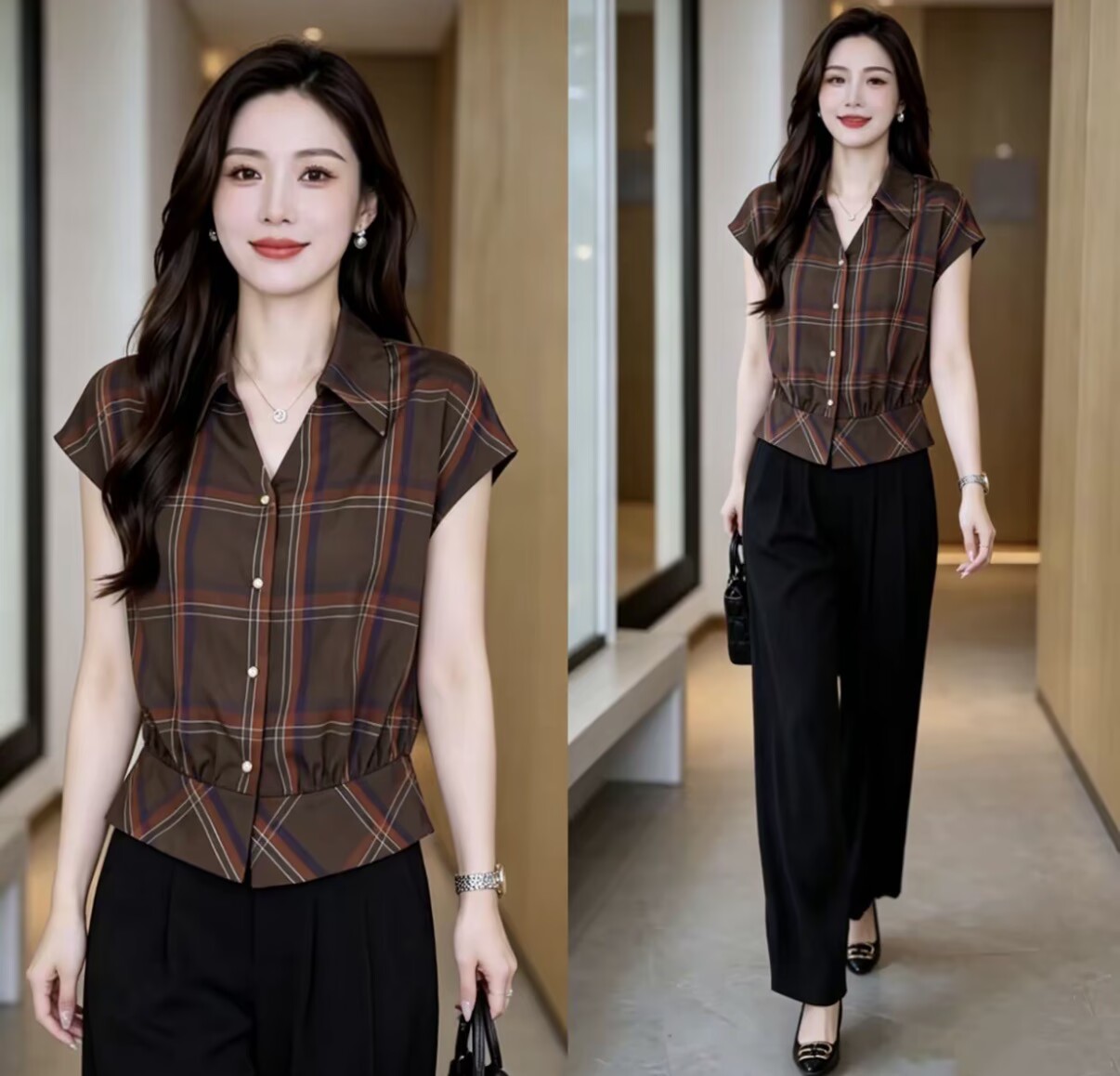 여름 디자인 센스 작은 대중 패션 품격 여성 폴로 칼라 반팔 티셔츠 다용도