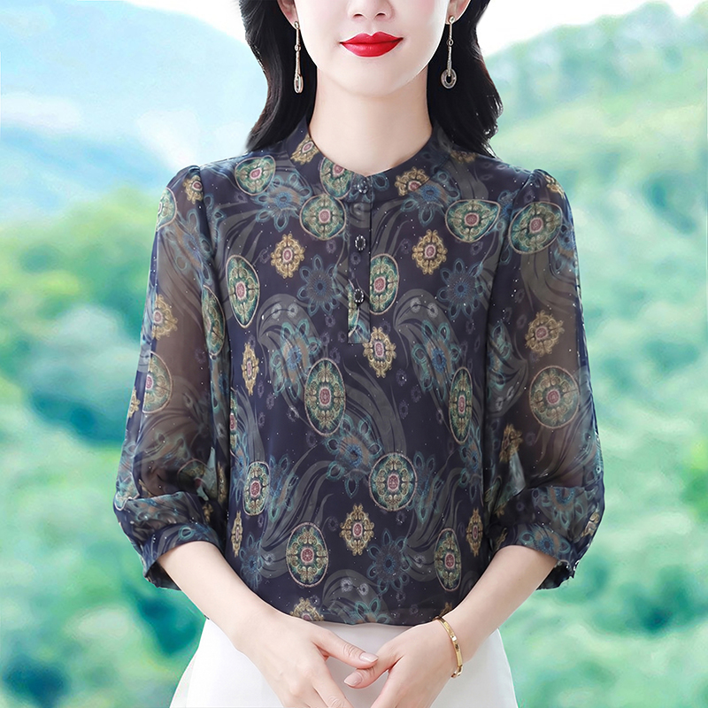 실사 7부 소매 여성 셔츠 여름 새로운 슬림해 보이는 연령 감소 품격 루즈핏 우아함 고급 작은 셔츠