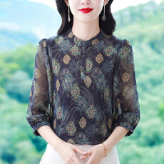 批发实拍七分袖女士衬衫夏季新款显瘦减龄气质宽松优雅高档小衫