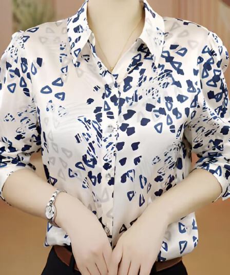 패션 폴로 칼라 긴팔 셔츠 여성 2026 가을 새로운 프린트 작은 셔츠 외국 가스 연령 감소 다용도 출퇴근 맨위