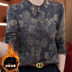 批发印花长袖<b class='q'>T</b><b class='q'>恤</b>女秋冬<b class='q'>妈妈</b>装洋气时尚显瘦内搭打底衫上衣