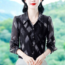批发实拍长袖衬衫女士2026秋季新款印花小衫洋气减龄百搭通勤上衣