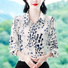 批发实拍长袖衬衫女士2026秋季新款印花小衫洋气减龄百搭通勤上衣