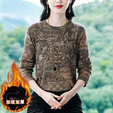 批发实拍 早秋新款古韵花织上衣<b class='q'>大码</b>宽松显瘦优雅亲肤打底衫