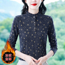 批发实拍印花长袖T恤女秋冬妈妈装洋气时尚显瘦内搭打底衫上衣