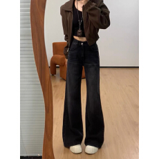 批发高个子加长版美式复古微喇<b class='q'>牛仔裤</b>女夏季高腰显瘦不贴腿拖地阔腿裤