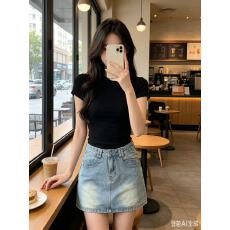 批发美式浅色复古辣妹牛仔半身裙女夏季新款高腰显瘦a字包臀裙裤短裙