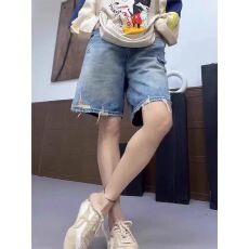 批发夏季薄款复古磨破无弹牛仔短<b class='q'>裤</b>大码女装高腰显瘦百搭a字阔腿热<b class='q'>裤</b>
