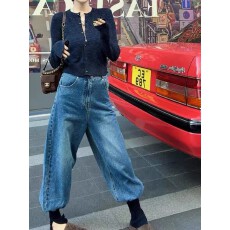 批发时髦纽扣束脚<b class='q'>哈伦</b>萝卜牛仔裤女秋季爆款2026新款高腰宽松直筒<b class='q'>长裤</b>