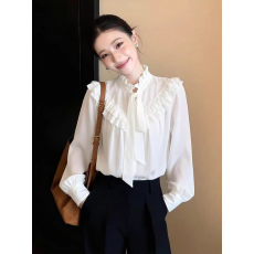 批发初春法式小资小上衣重要场合轻奢高级感洋气<b class='q'>通勤</b>小香风白色衬衫女