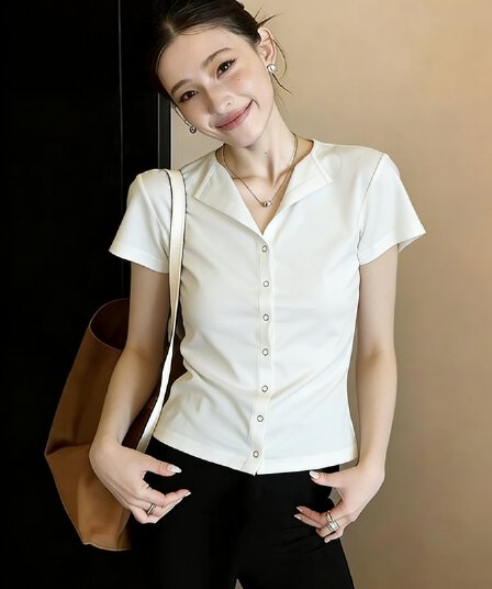모 확인 화이트 출퇴근 캐주얼 폴로 칼라 반팔 티셔츠 여성 2026 여름 몸매 가꾸기 슬림해 보이는 맨위